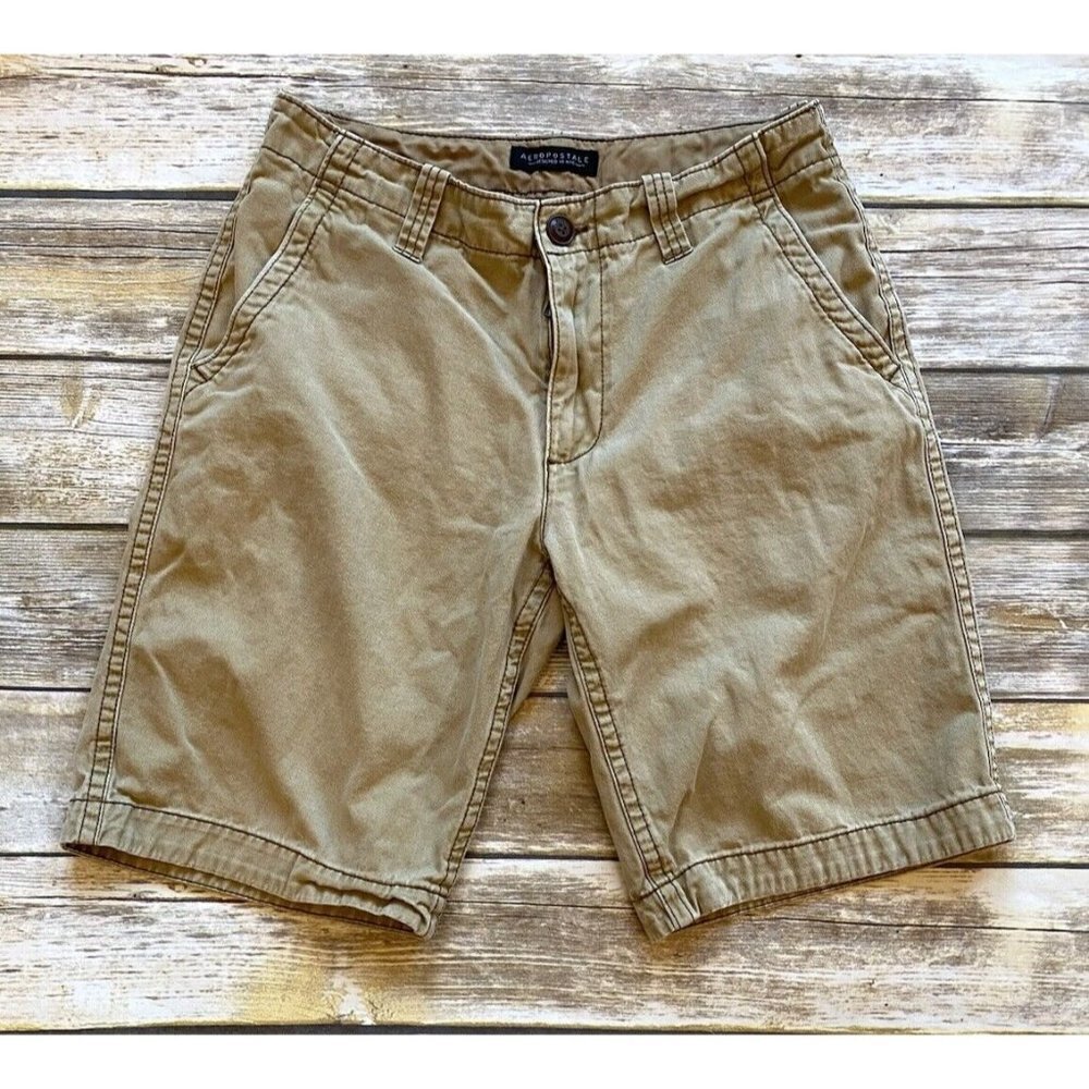 Aeropostale Mens Tan‎ Khaki Casual Flat Front Shorts Size 30 Inseam - Pockets